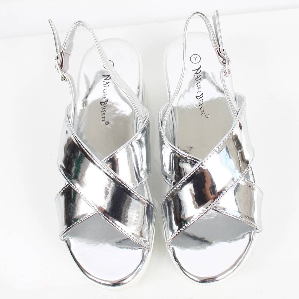 Silver Shimmer Open Toe Criss Cross Slingback - Picture 5 of 6
